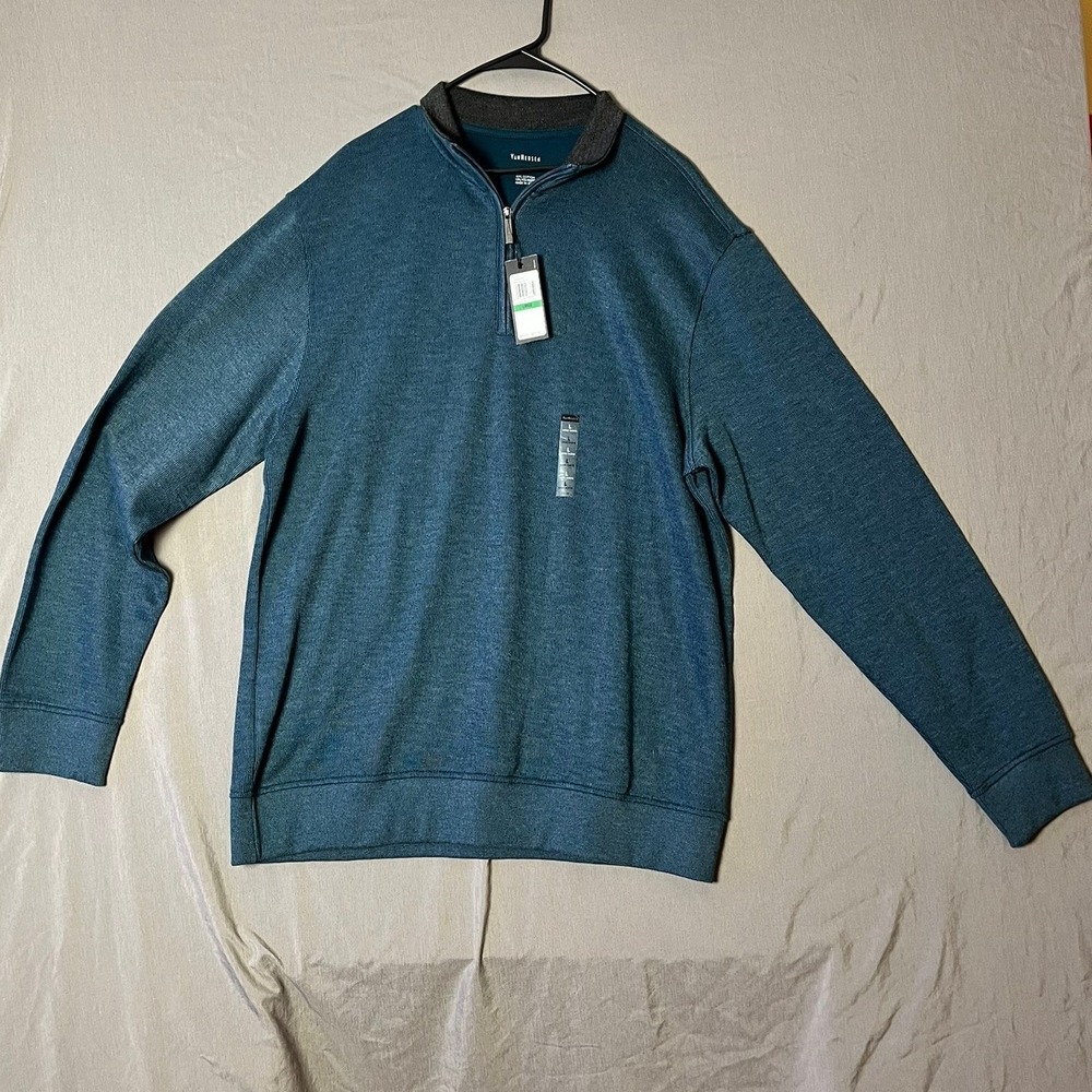 Van Heusen Pullover Mens Large Modern 1/4 Zip Teal Galactic HT NEW